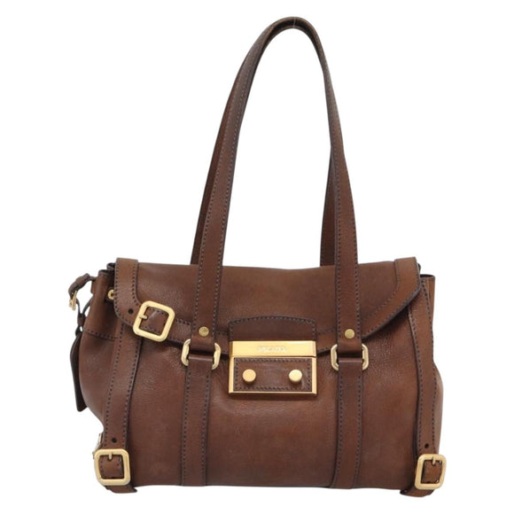PRADA Ready Lock Tote Bag Leather Brown Gold Auth am11940V