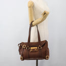 PRADA Ready Lock Tote Bag Leather Brown Gold Auth am11940V-25