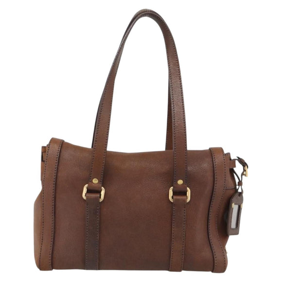 PRADA Ready Lock Tote Bag Leather Brown Gold Auth am11940V