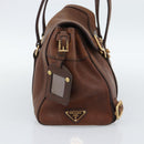 PRADA Ready Lock Tote Bag Leather Brown Gold Auth am11940V-3