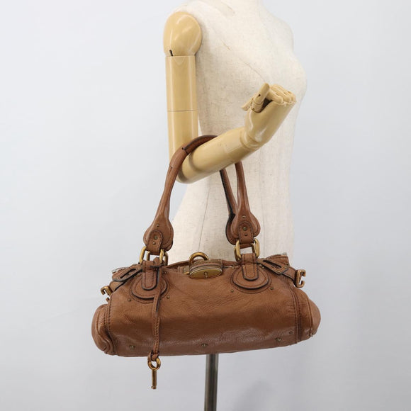 Chloe Paddington Hand Bag Leather Brown Gold Silver Auth am11945V
