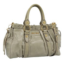 Miu Miu Side Ribbon Hand Bag Leather 2way Beige Gold Auth am11947V-1