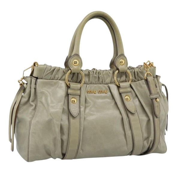 Miu Miu Side Ribbon Hand Bag Leather 2way Beige Gold Auth am11947V