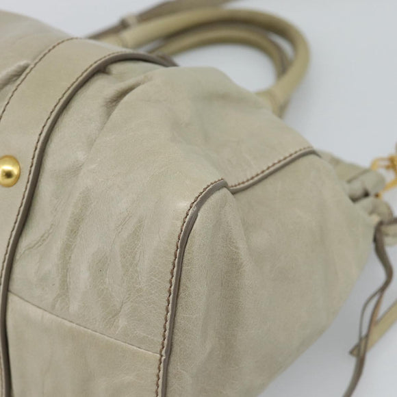 Miu Miu Side Ribbon Hand Bag Leather 2way Beige Gold Auth am11947V