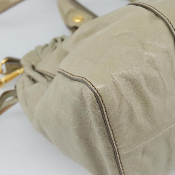 Miu Miu Side Ribbon Hand Bag Leather 2way Beige Gold Auth am11947V