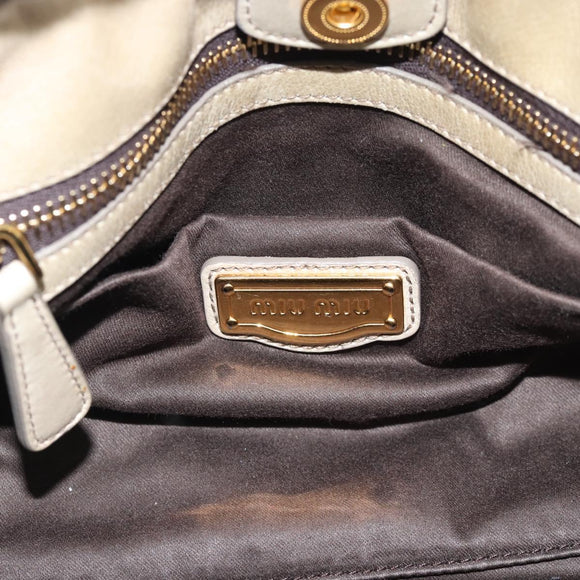 Miu Miu Side Ribbon Hand Bag Leather 2way Beige Gold Auth am11947V