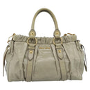 Miu Miu Side Ribbon Hand Bag Leather 2way Beige Gold Auth am11947V-13