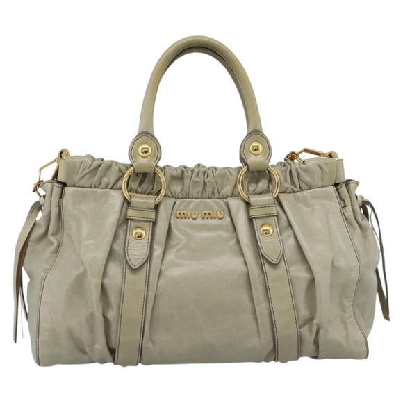 Miu Miu Side Ribbon Hand Bag Leather 2way Beige Gold Auth am11947V