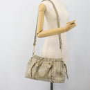 Miu Miu Side Ribbon Hand Bag Leather 2way Beige Gold Auth am11947V-24