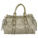 Miu Miu Side Ribbon Hand Bag Leather 2way Beige Gold Auth am11947V-2