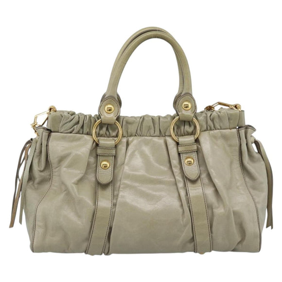 Miu Miu Side Ribbon Hand Bag Leather 2way Beige Gold Auth am11947V