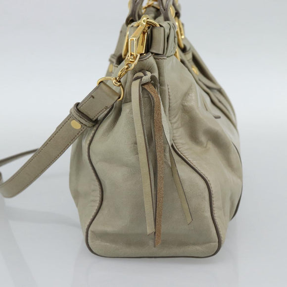 Miu Miu Side Ribbon Hand Bag Leather 2way Beige Gold Auth am11947V