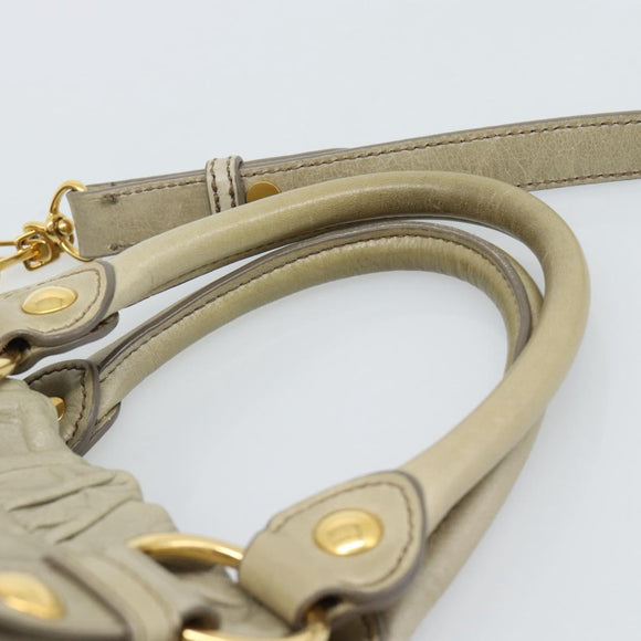 Miu Miu Side Ribbon Hand Bag Leather 2way Beige Gold Auth am11947V