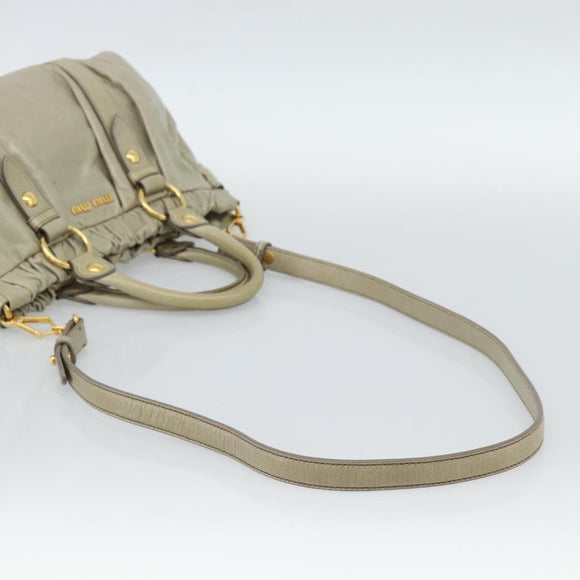 Miu Miu Side Ribbon Hand Bag Leather 2way Beige Gold Auth am11947V