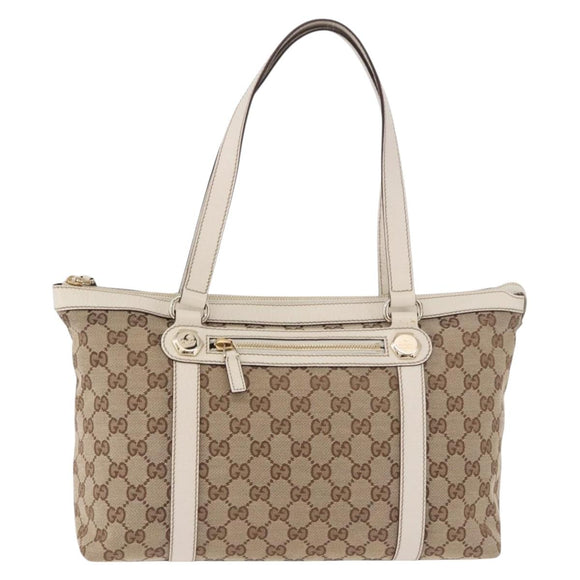 GUCCI GG Canvas Tote Bag Beige Gold 153008 Auth am11952V