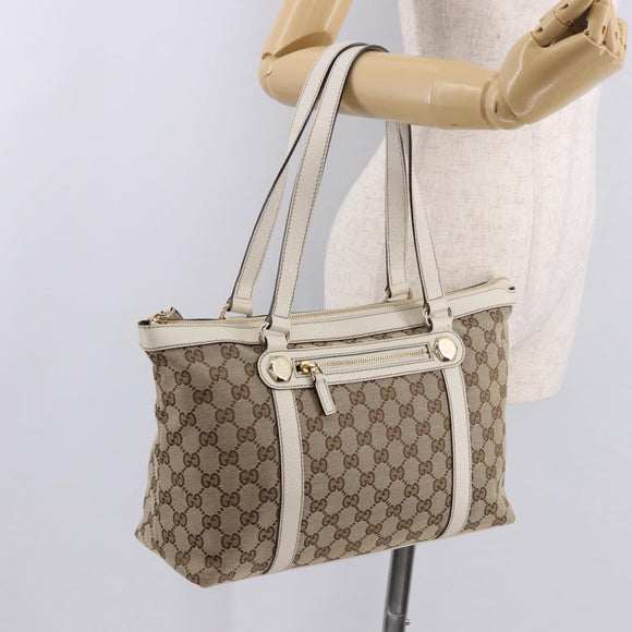 GUCCI GG Canvas Tote Bag Beige Gold 153008 Auth am11952V