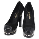 CHANEL Pearl Pumps Suede 35 1/2 Black CC Auth am11955M-1