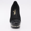 CHANEL Pearl Pumps Suede 35 1/2 Black CC Auth am11955M-12