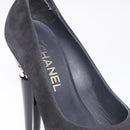 CHANEL Pearl Pumps Suede 35 1/2 Black CC Auth am11955M-15