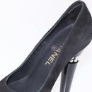 CHANEL Pearl Pumps Suede 35 1/2 Black CC Auth am11955M-16