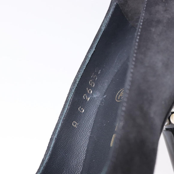 CHANEL Pearl Pumps Suede 35 1/2 Black CC Auth am11955M