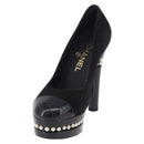 CHANEL Pearl Pumps Suede 35 1/2 Black CC Auth am11955M-2