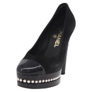 CHANEL Pearl Pumps Suede 35 1/2 Black CC Auth am11955M-20