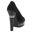 CHANEL Pearl Pumps Suede 35 1/2 Black CC Auth am11955M-21