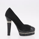 CHANEL Pearl Pumps Suede 35 1/2 Black CC Auth am11955M-22