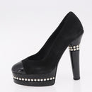 CHANEL Pearl Pumps Suede 35 1/2 Black CC Auth am11955M-23