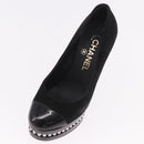 CHANEL Pearl Pumps Suede 35 1/2 Black CC Auth am11955M-24