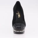 CHANEL Pearl Pumps Suede 35 1/2 Black CC Auth am11955M-29