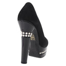 CHANEL Pearl Pumps Suede 35 1/2 Black CC Auth am11955M-3