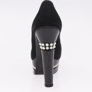CHANEL Pearl Pumps Suede 35 1/2 Black CC Auth am11955M-30