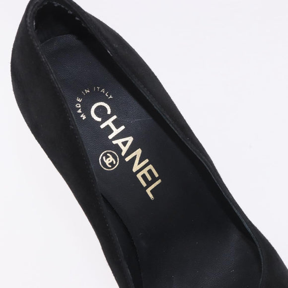 CHANEL Pearl Pumps Suede 35 1/2 Black CC Auth am11955M