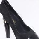 CHANEL Pearl Pumps Suede 35 1/2 Black CC Auth am11955M-32