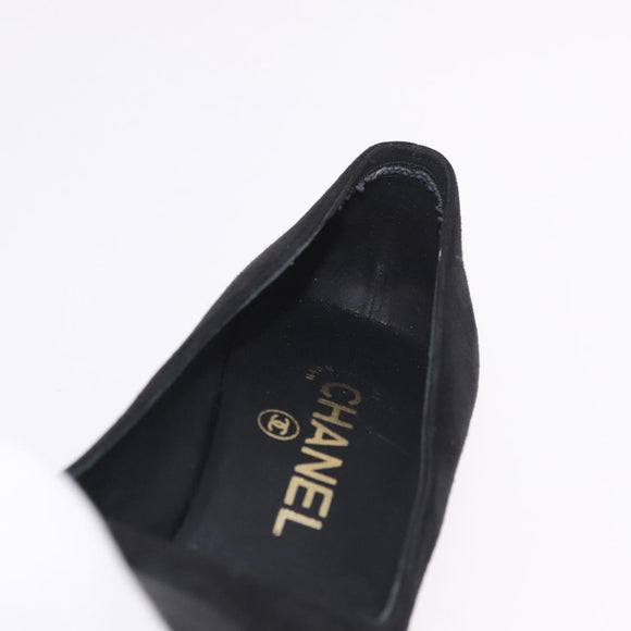 CHANEL Pearl Pumps Suede 35 1/2 Black CC Auth am11955M