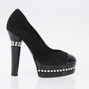 CHANEL Pearl Pumps Suede 35 1/2 Black CC Auth am11955M-4