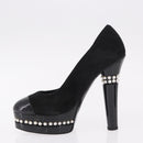CHANEL Pearl Pumps Suede 35 1/2 Black CC Auth am11955M-5
