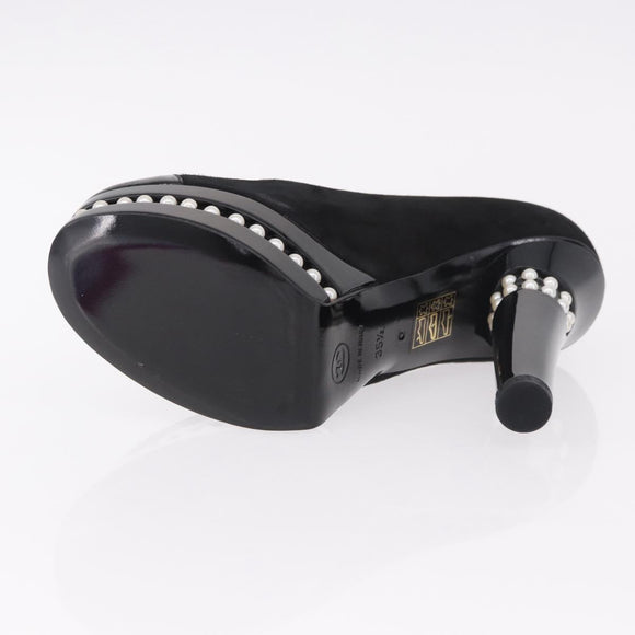 CHANEL Pearl Pumps Suede 35 1/2 Black CC Auth am11955M