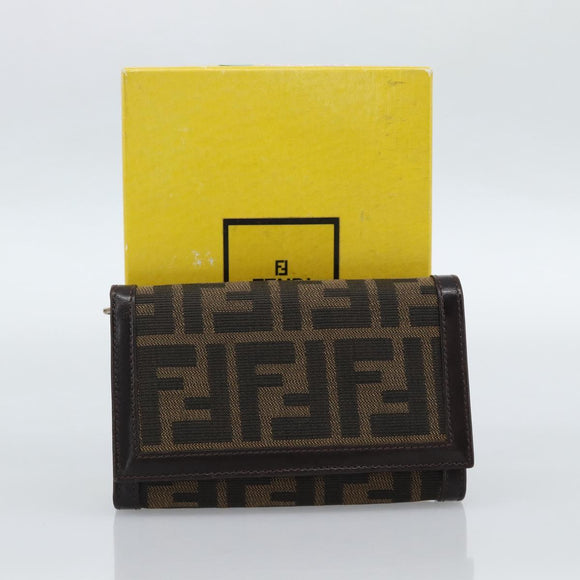 FENDI Zucca Canvas Bifold Wallet Black Brown Auth am11958V