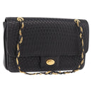 BALLY Double Flap Chain Shoulder Bag Leather Black Gold Auth am11961V-1