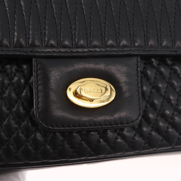 BALLY Double Flap Chain Shoulder Bag Leather Black Gold Auth am11961V