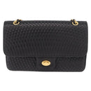 BALLY Double Flap Chain Shoulder Bag Leather Black Gold Auth am11961V-13