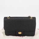 BALLY Double Flap Chain Shoulder Bag Leather Black Gold Auth am11961V-12