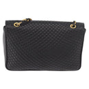 BALLY Double Flap Chain Shoulder Bag Leather Black Gold Auth am11961V-2