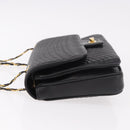BALLY Double Flap Chain Shoulder Bag Leather Black Gold Auth am11961V-4