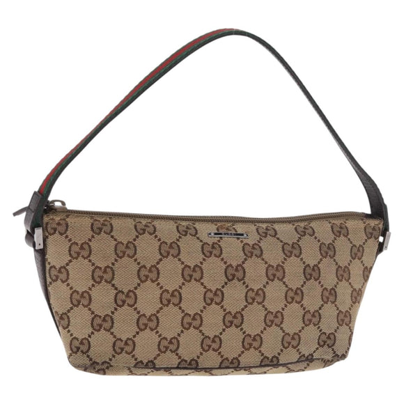 GUCCI GG Canvas Accessories Sherry Line Bag Beige Silver 141809 Auth am11962A