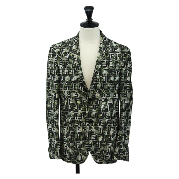 FENDI Tailored Jacket Zucca Canvas polyester 44 Green Black Auth am11963V