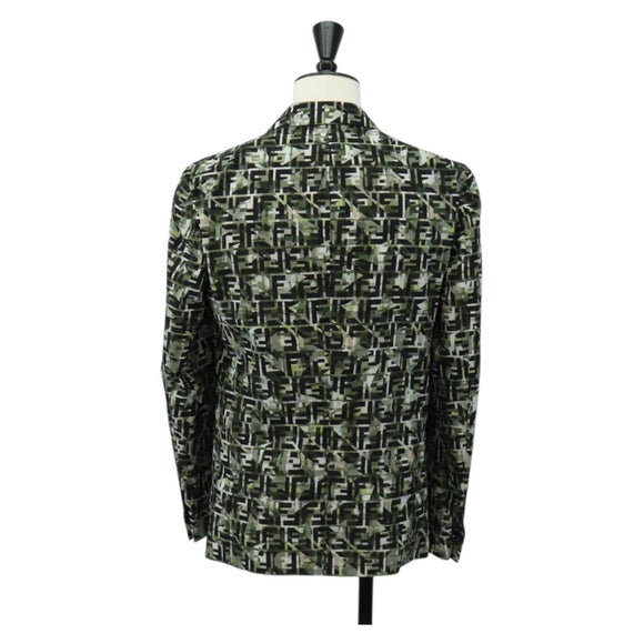 FENDI Tailored Jacket Zucca Canvas polyester 44 Green Black Auth am11963V